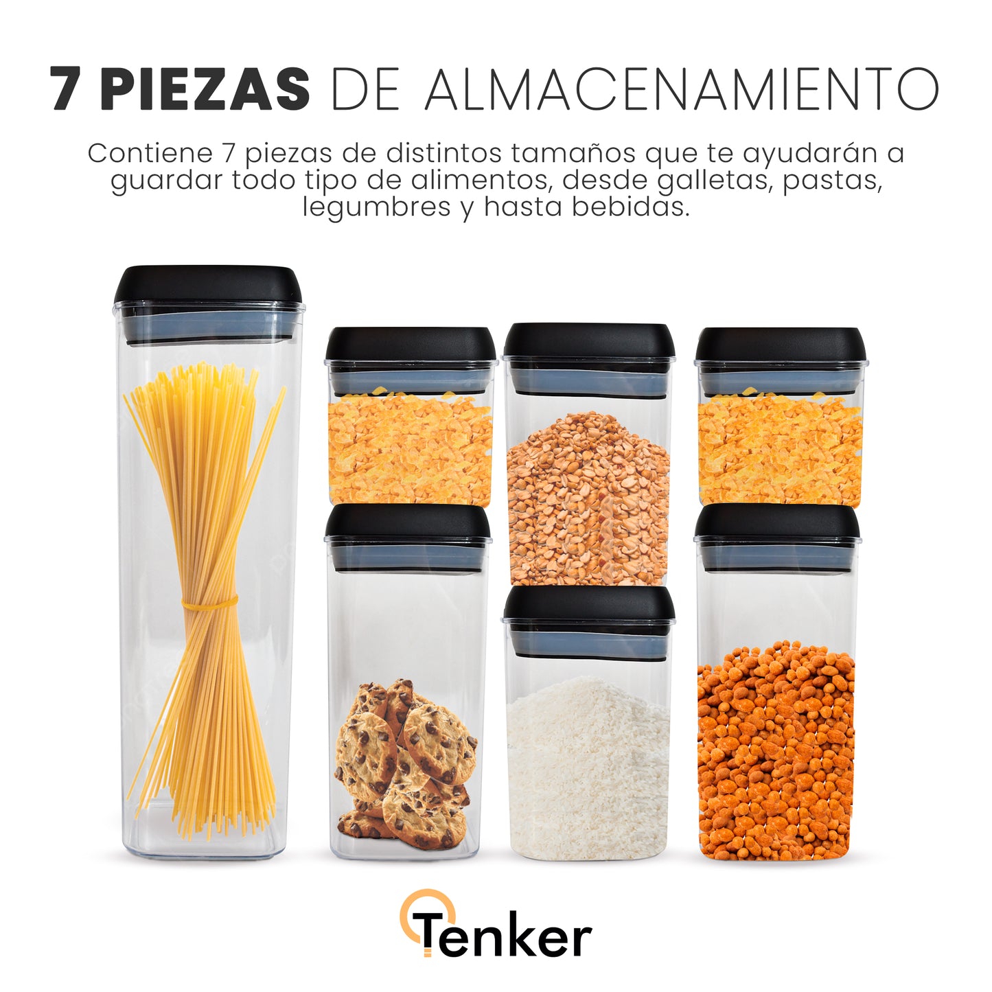 Juego de 7 Contenedores Herméticos de Plástico para Cocina