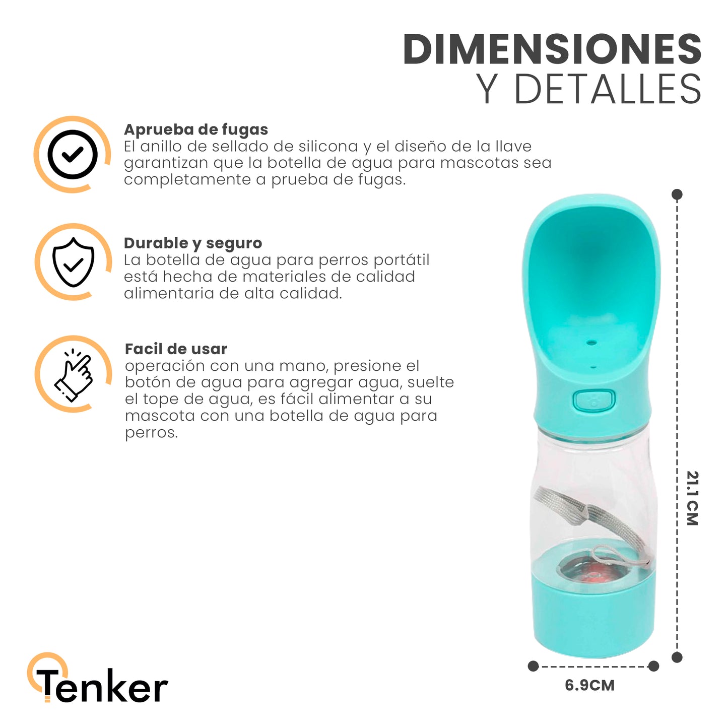 botella de agua para perros azul - detalles
