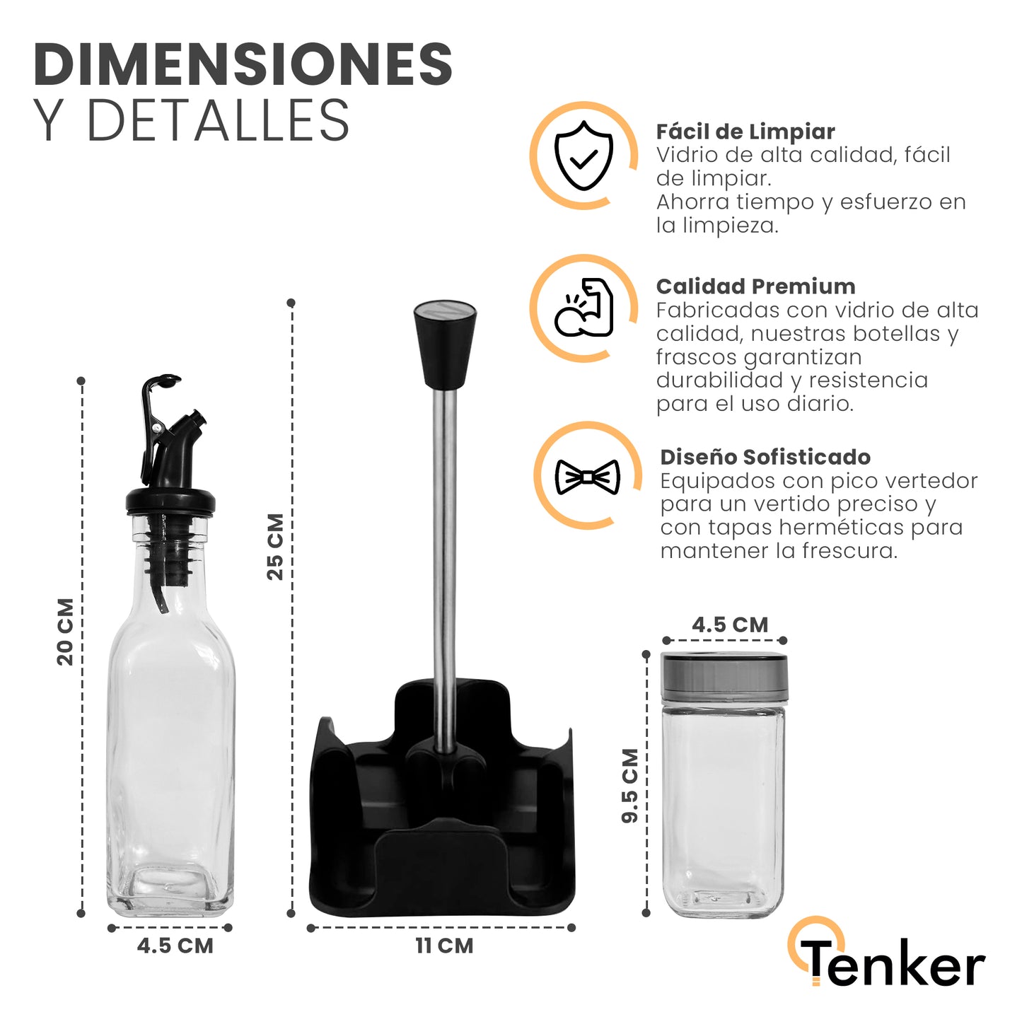 Juego de Dispensadores y Frascos de Vidrio para Cocina (4 Piezas)