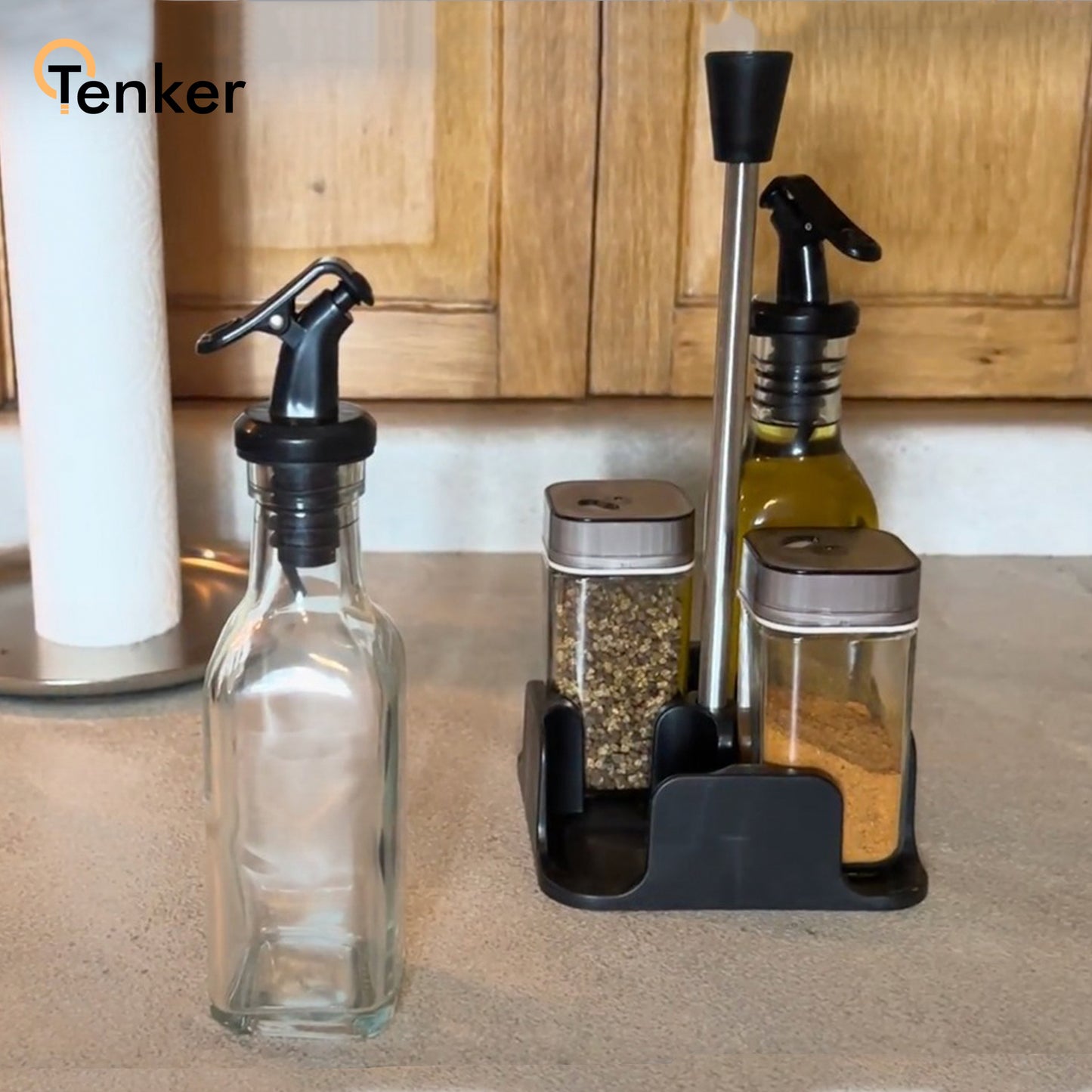 Juego de Dispensadores y Frascos de Vidrio para Cocina (4 Piezas)