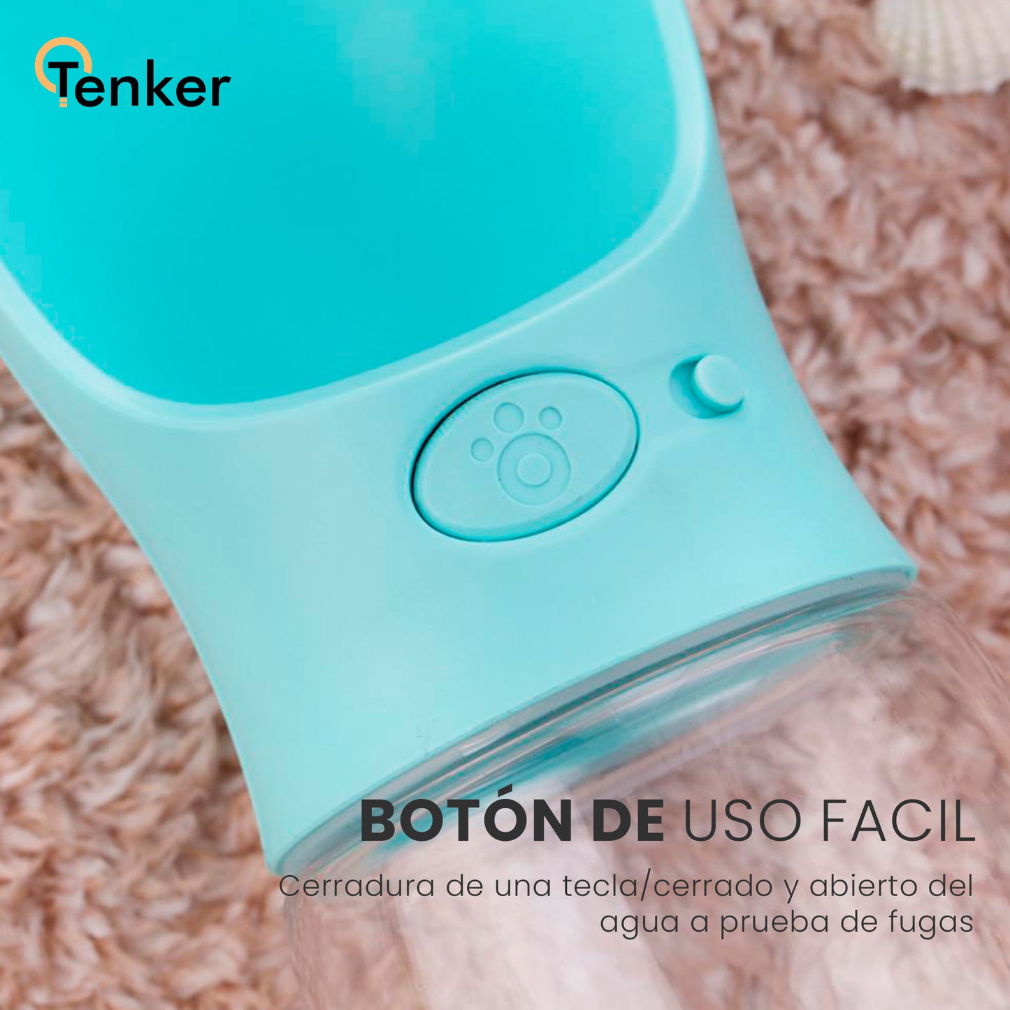 botella de agua para perros azul -boton