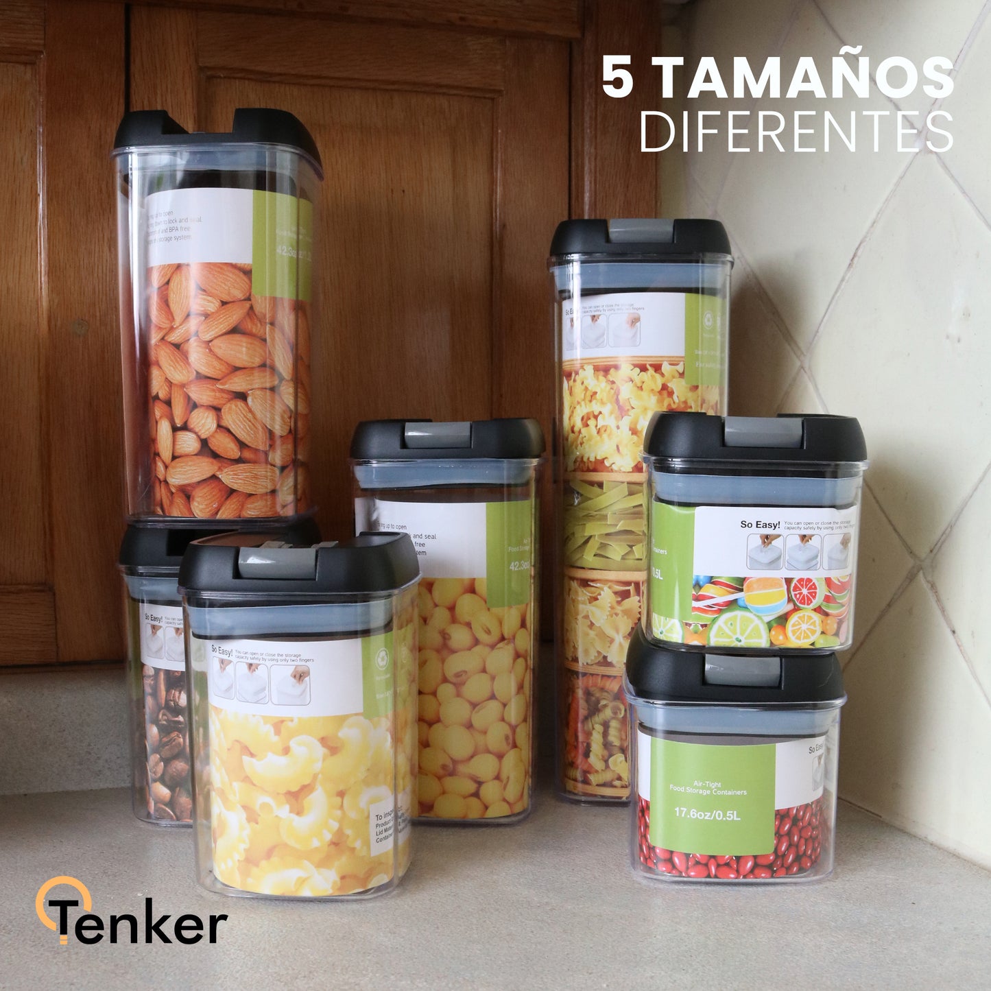 Juego de 7 Contenedores Herméticos de Plástico para Cocina
