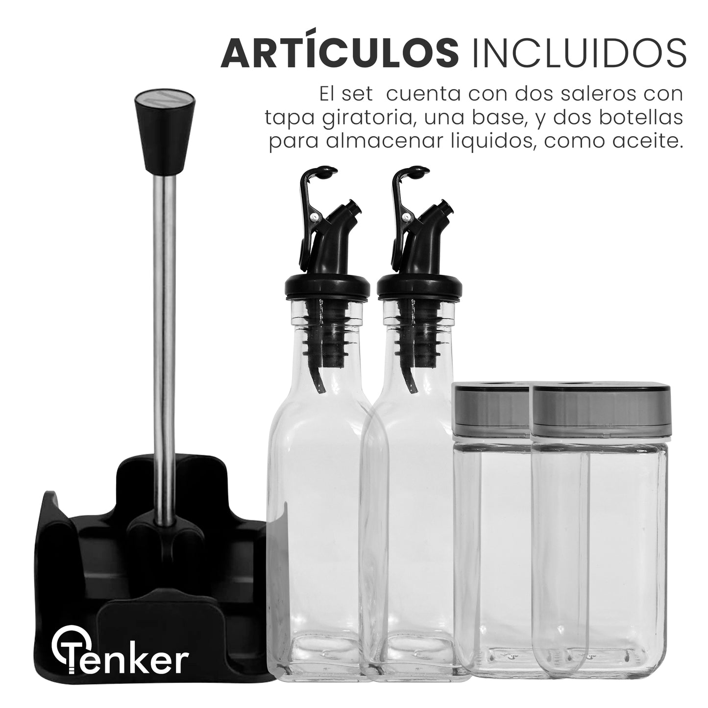 Juego de Dispensadores y Frascos de Vidrio para Cocina (4 Piezas)