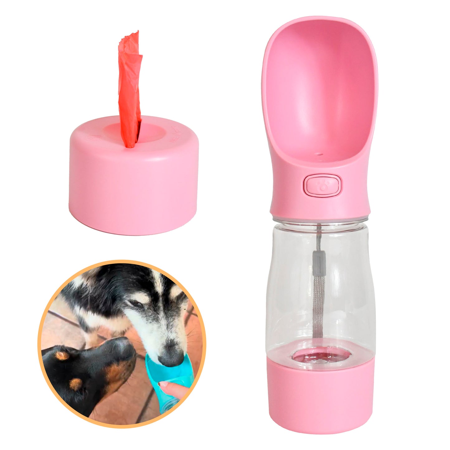 botella de agua para perros rosa lifestyle