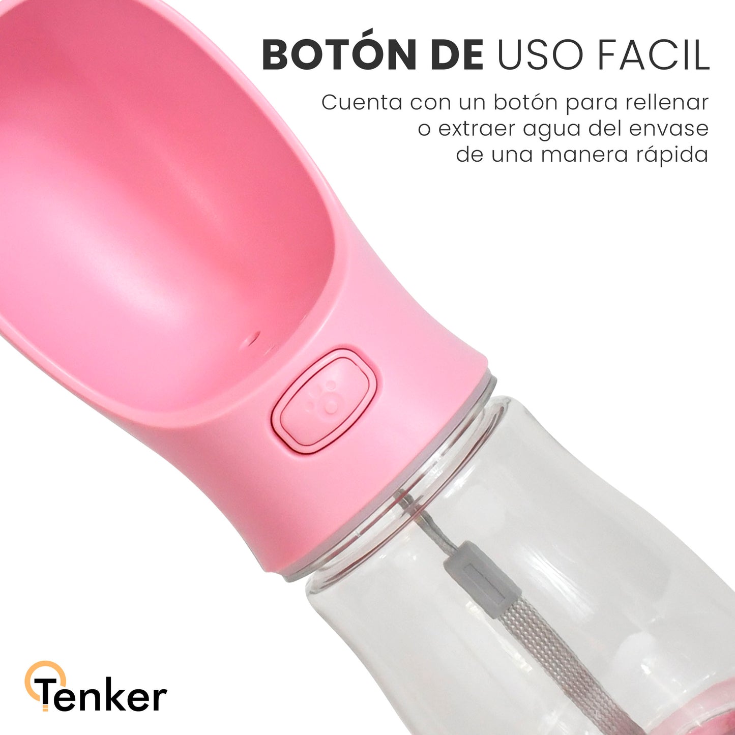 botella de agua para perros rosa boton