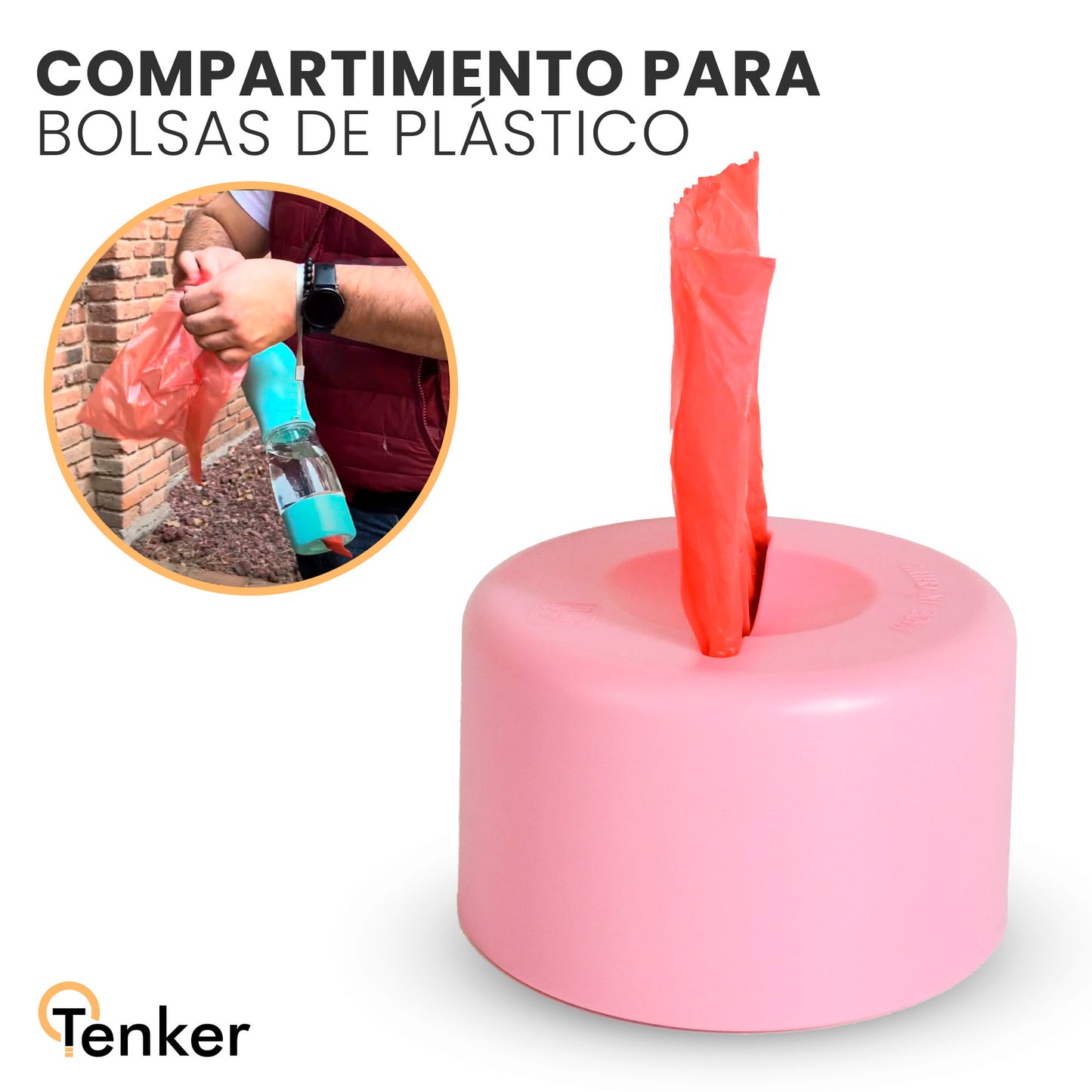 botella de agua para perros rosa uso